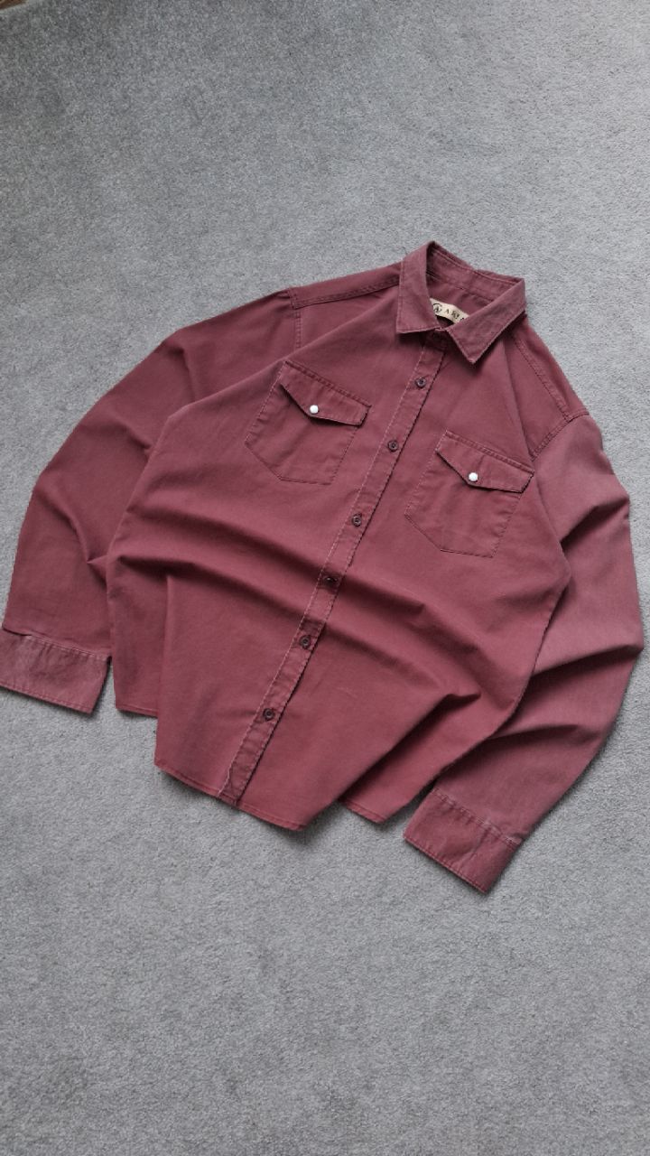 پیراهن کتان قرمز سنگشور شده مردانه دو جیب کد PA0008