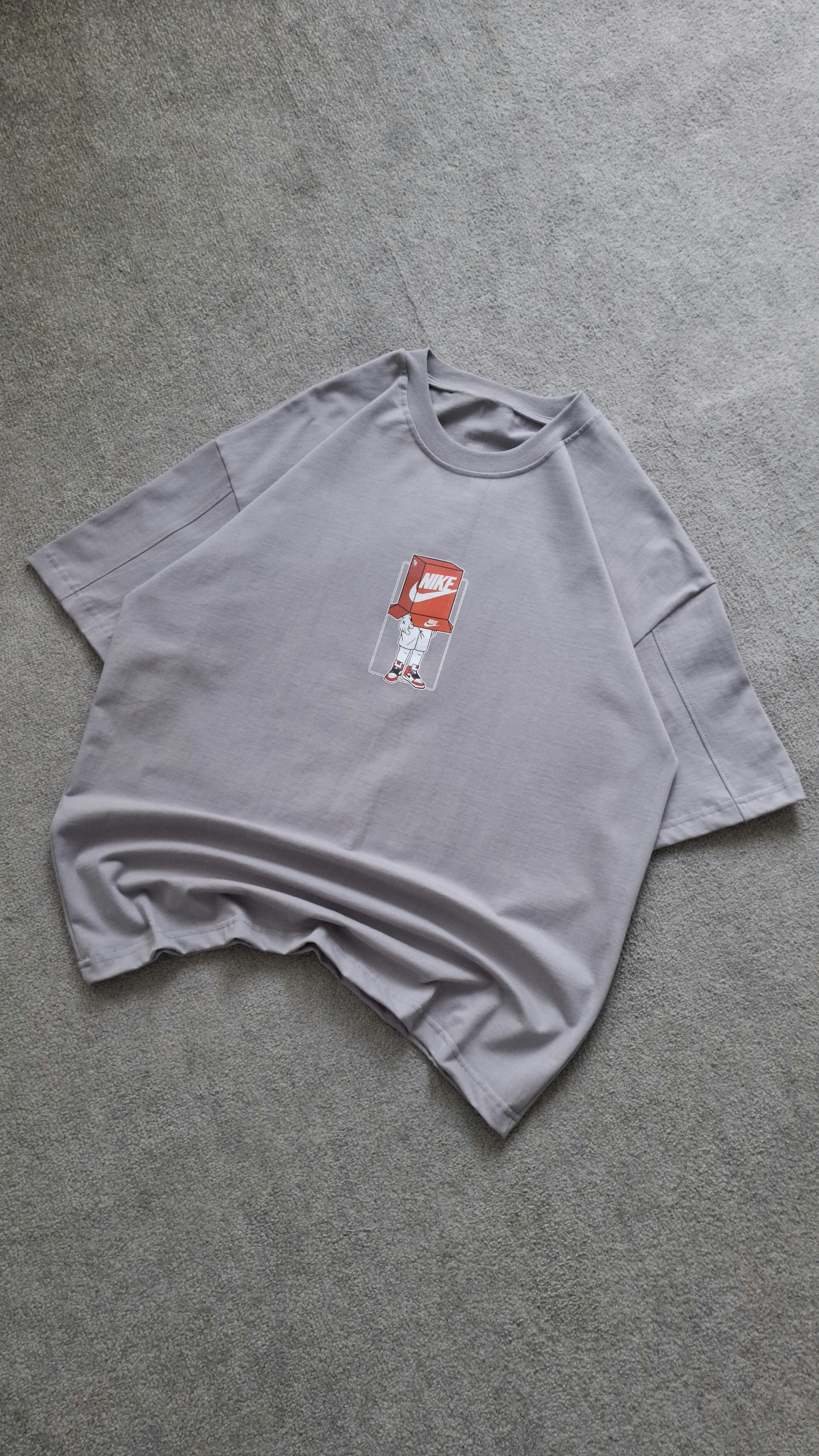 تیشرت طوسی پارچه ماکان قواره باکسی مدل NIKE کد TSH00۲4