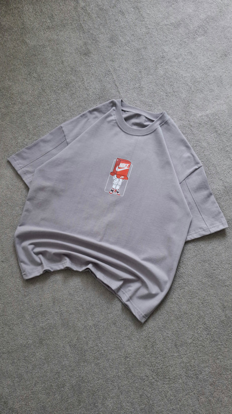 تیشرت طوسی پارچه ماکان قواره باکسی مدل NIKE کد TSH00۲4