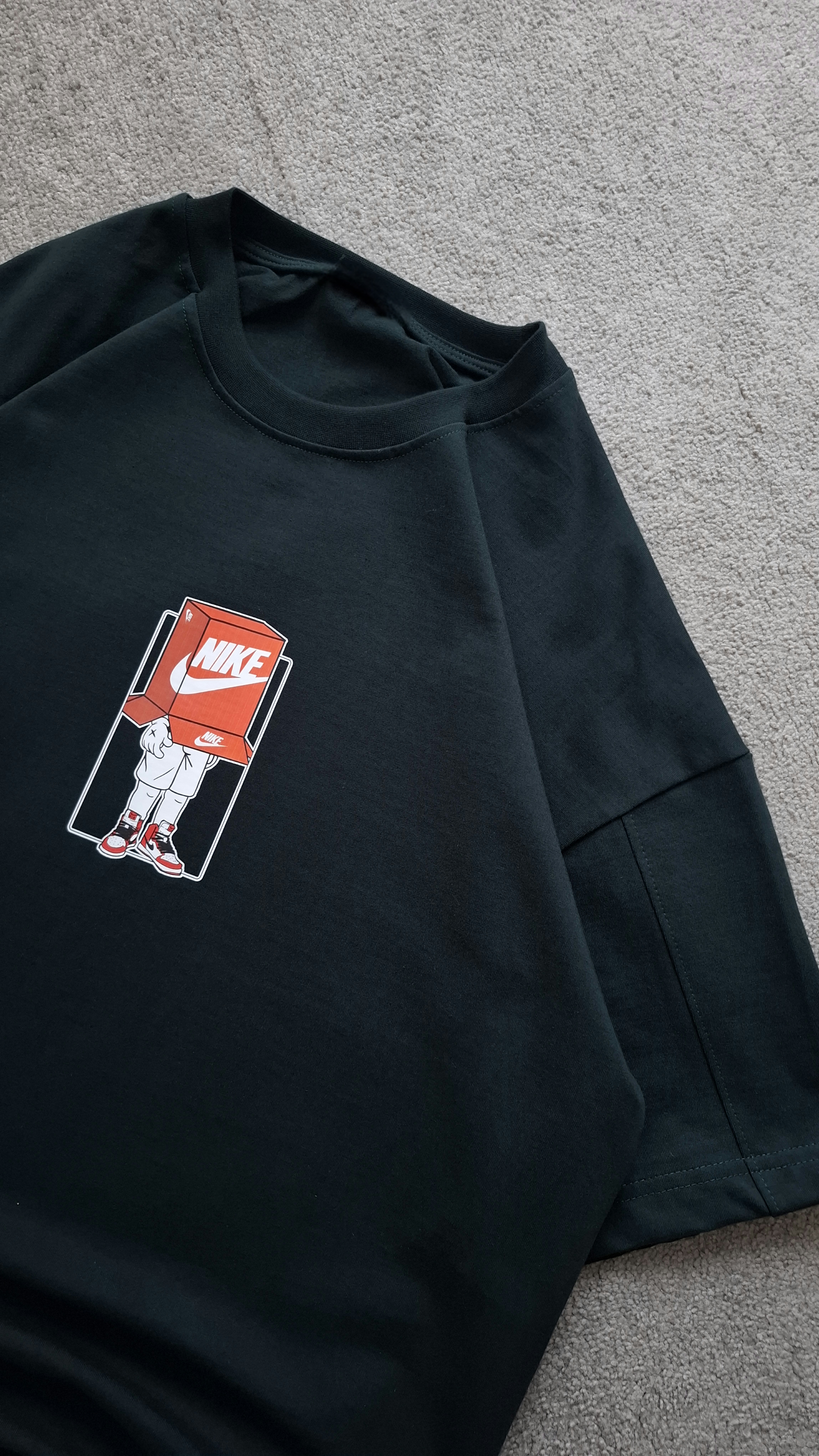 تیشرت سبز پارچه ماکان قواره باکسی مدل NIKE کد TSH00۲4