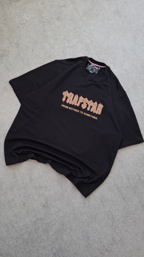 تیشرت مشکی پارچه دورس 2 نخ قواره باکسی مدل trapstar کد TSH0027