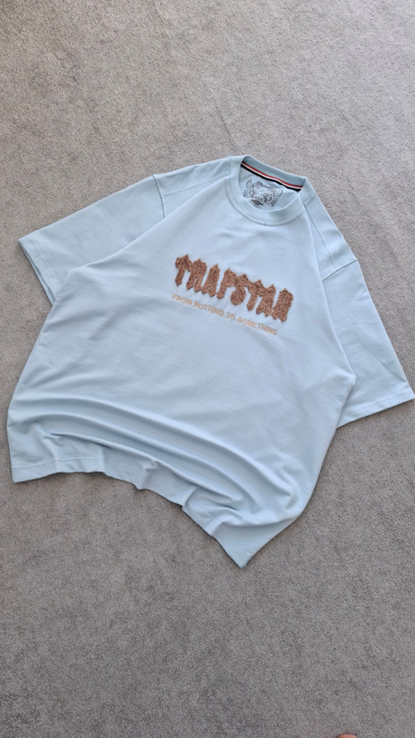 تیشرت آبی آسمونی پارچه دورس 2 نخ قواره باکسی مدل trapstar کد TSH0027