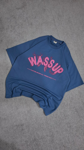 تیشرت آبی پارچه دورس 2 نخ قواره باکسی مدل wassup کد TSH0028