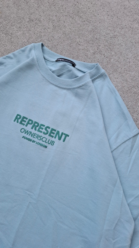 تیشرت آبی آسمونی پارچه دورس دو نخ قواره باکسی مدل REPRESENT کد TSH0035