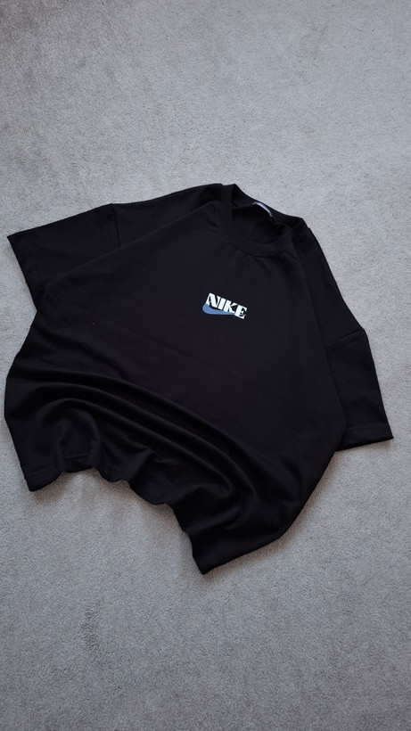 تیشرت مشکی پارچه دورس 2 نخ قواره باکسی مدل NIKE کد TSH0039