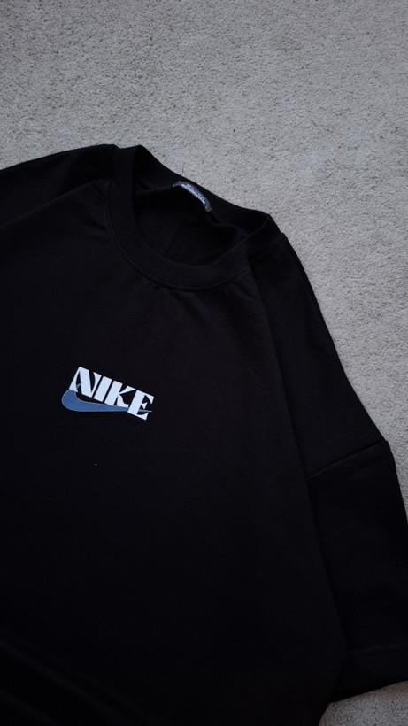 تیشرت مشکی پارچه دورس 2 نخ قواره باکسی مدل NIKE کد TSH0039