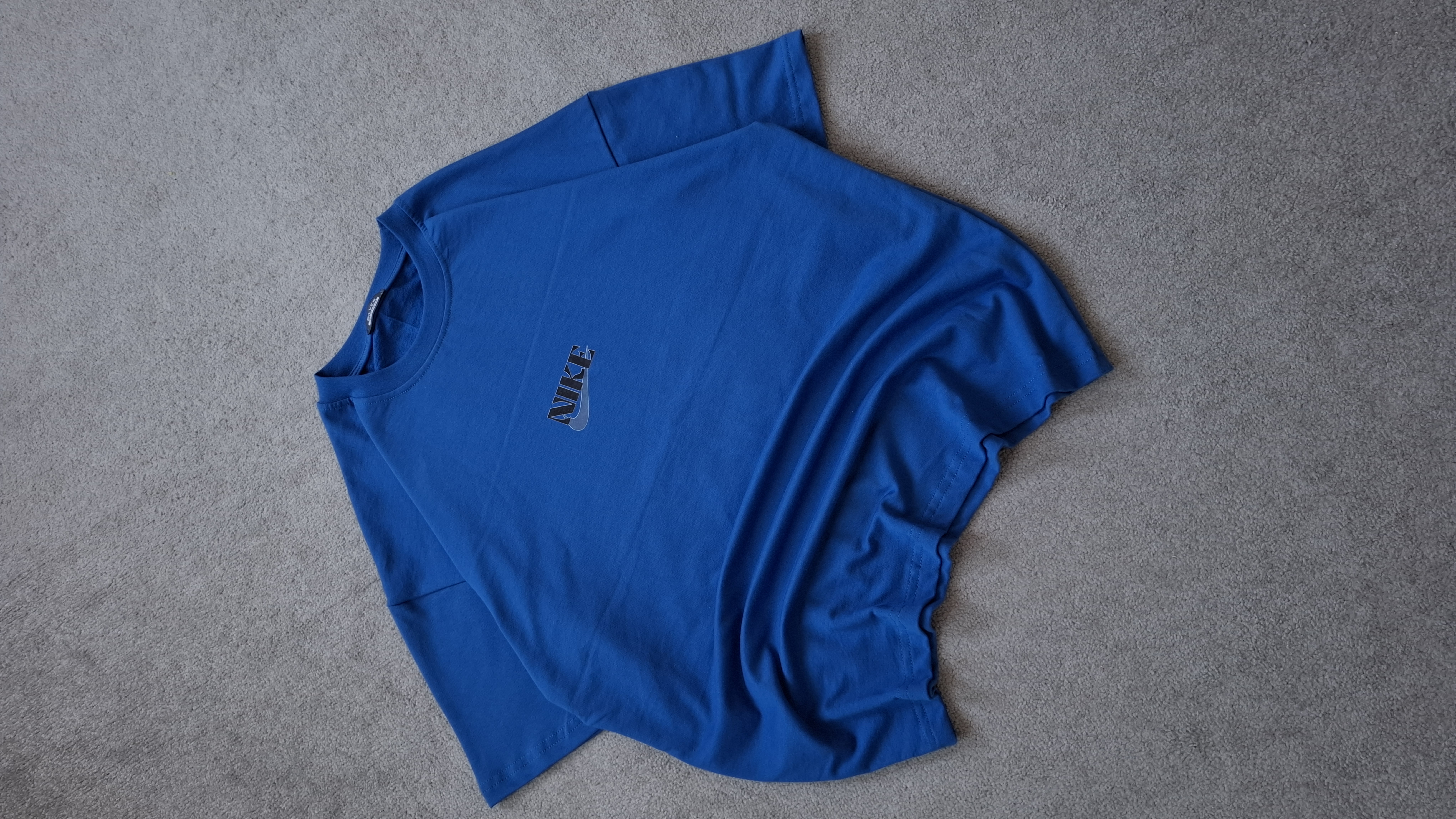 تیشرت آبی پارچه دورس 2 نخ قواره باکسی مدل NIKE کد TSH0039