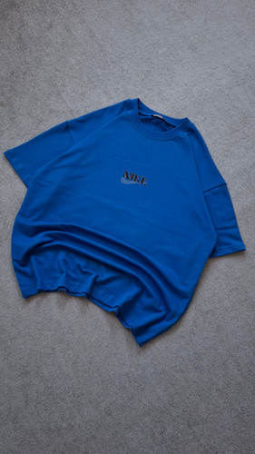 تیشرت آبی پارچه دورس 2 نخ قواره باکسی مدل NIKE کد TSH0039